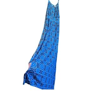 Neiman Marcus Large Maxi Dress Floral Print Sleeveless‎ Casual Blue white